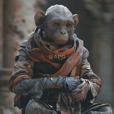 Kriegerischer Affe in Rüstung und Schal (KI-generiert)